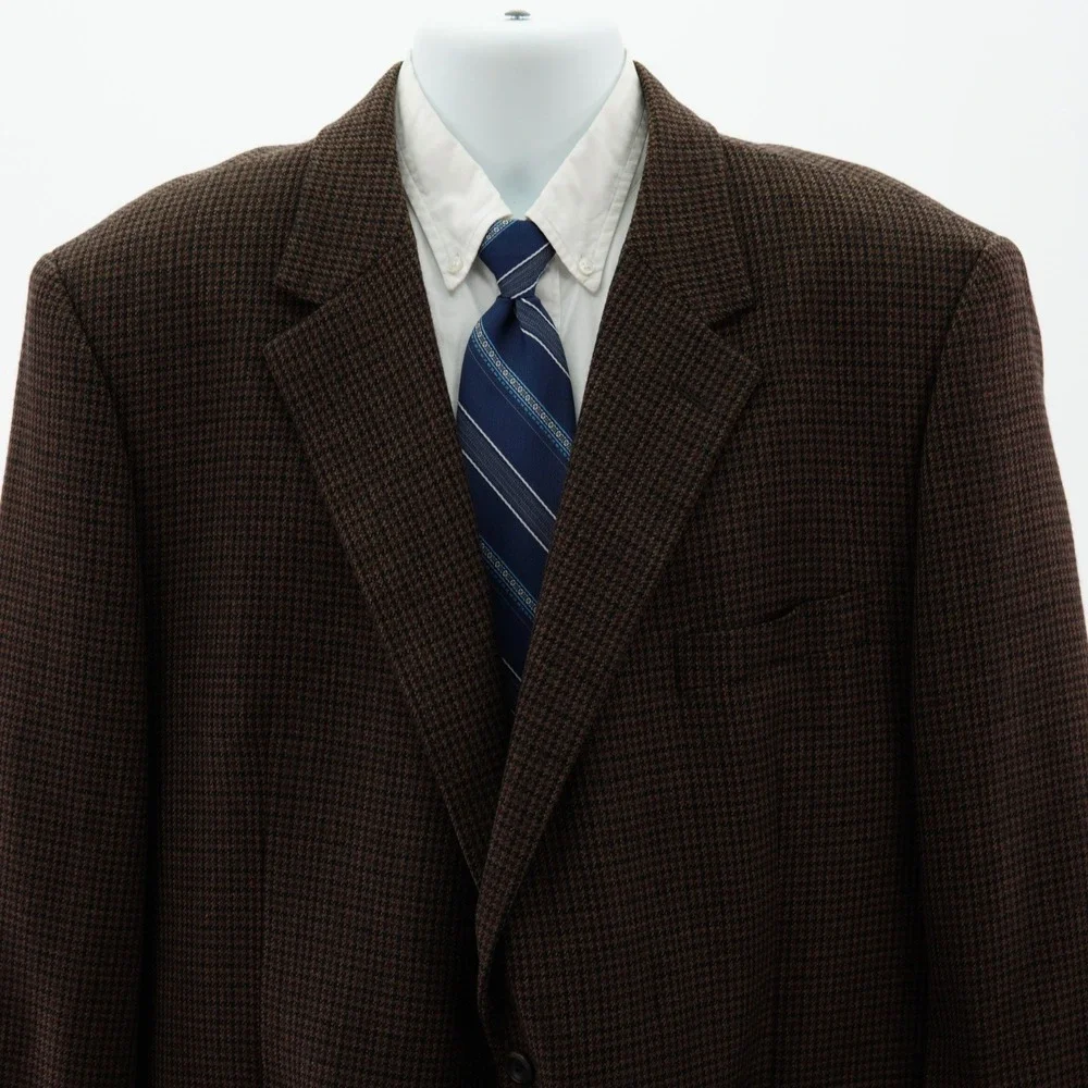 Joseph & Feiss International Lambswool Tweed Brown Tan Blue Check 48L Sport Coat